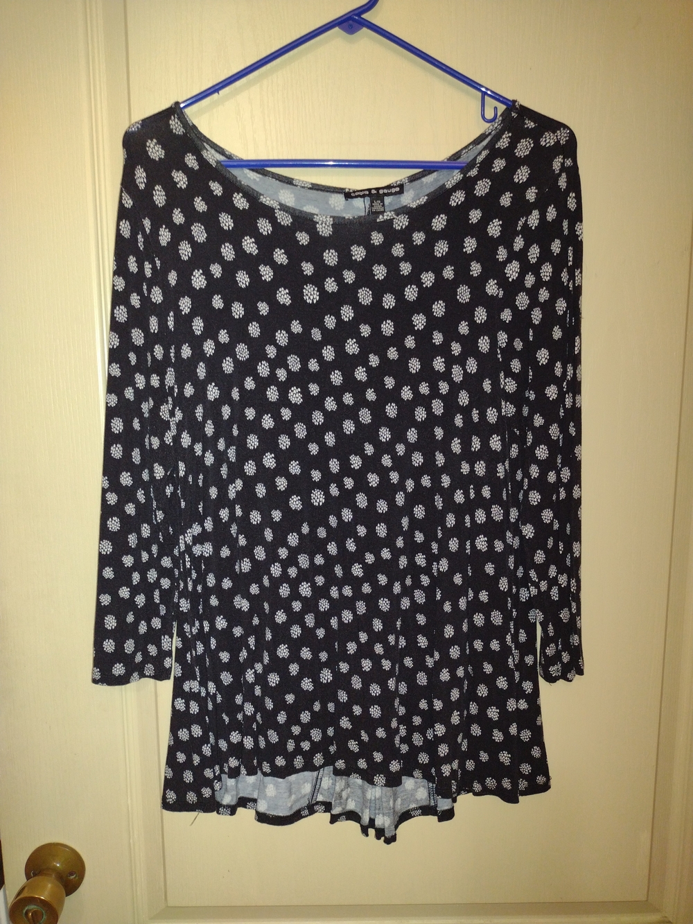 Cable & Gauge Black Long-Sleeve Tunic with White Floral Dot Print